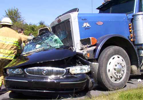 Trucking accident collision scene